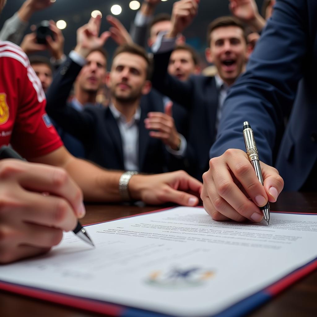 Footballer signs a record-breaking transfer contract