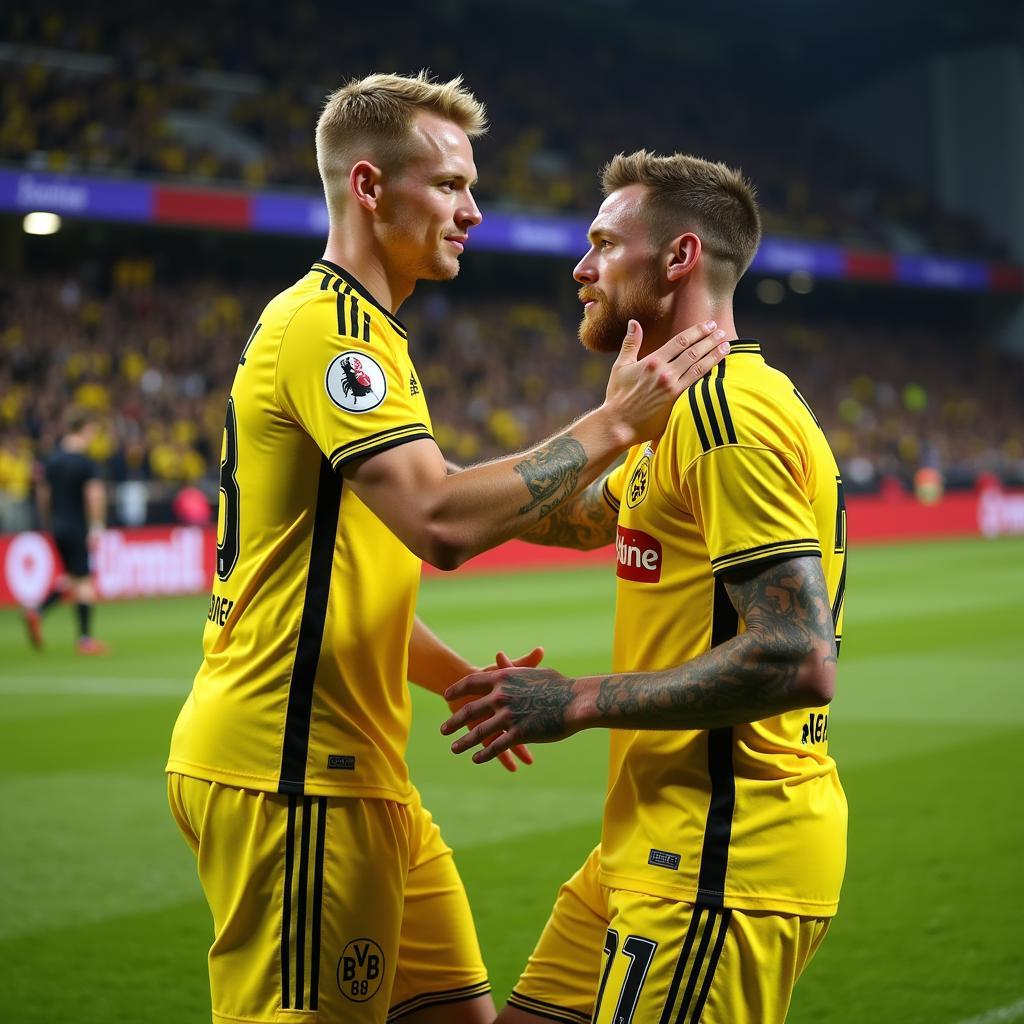 Reus and Haaland acknowledge the Dortmund faithful