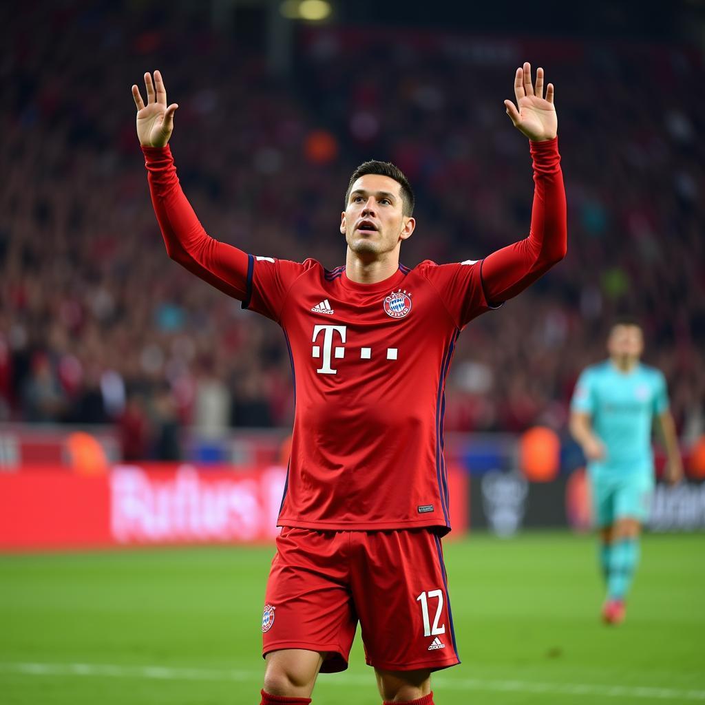 Robert Lewandowski celebrates a goal for his team