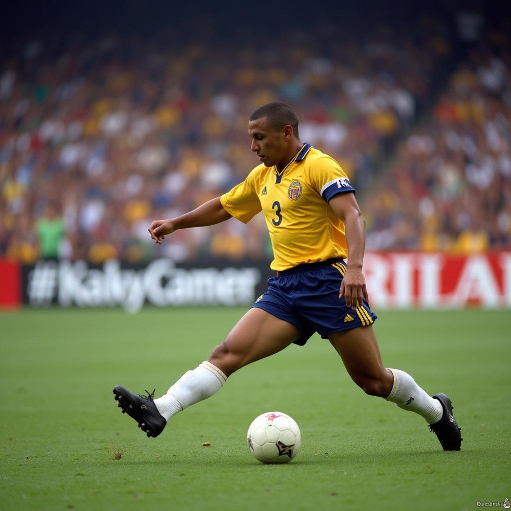 Roberto Carlos unleashing a powerful free-kick