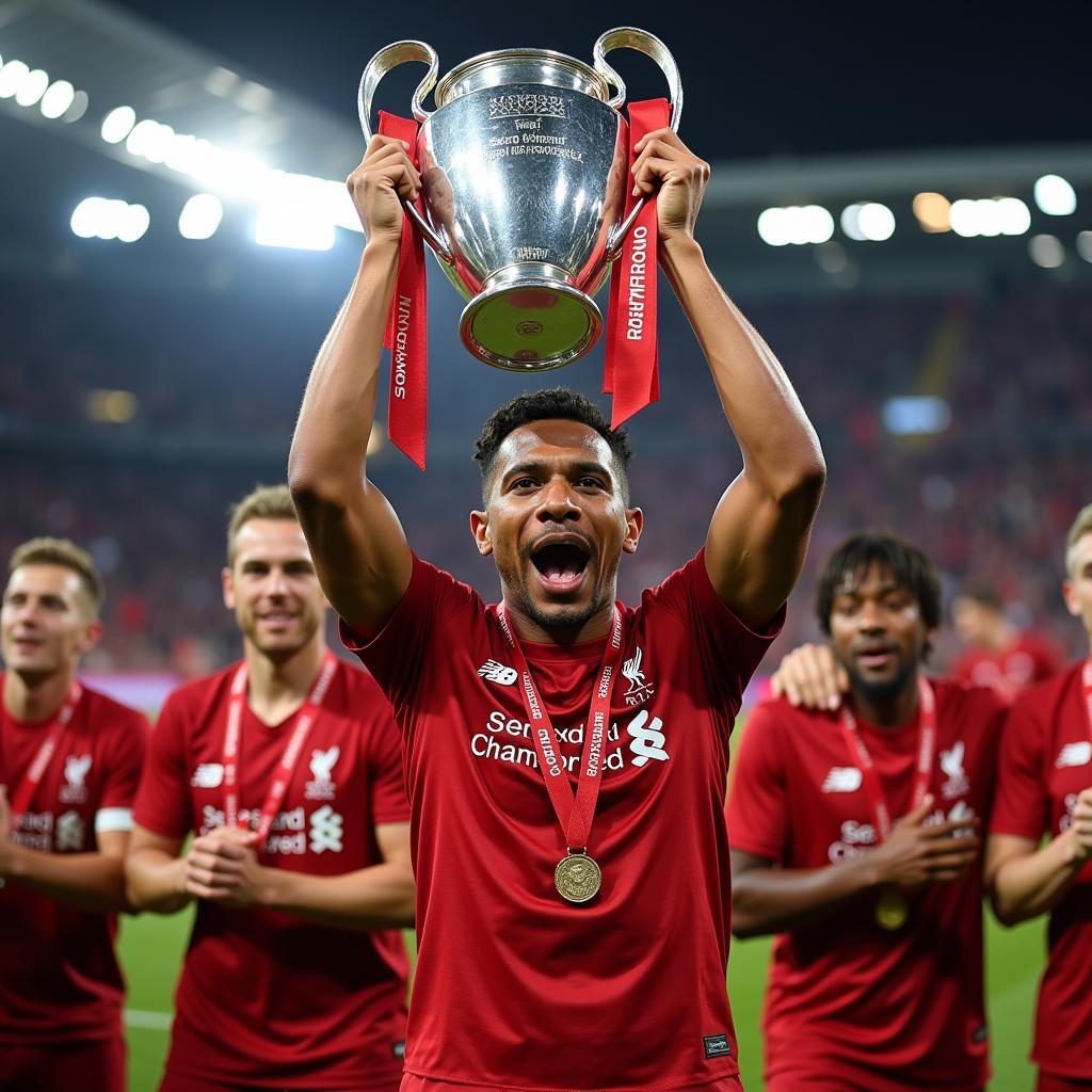 Roberto Firmino lifts the Champions League trophy