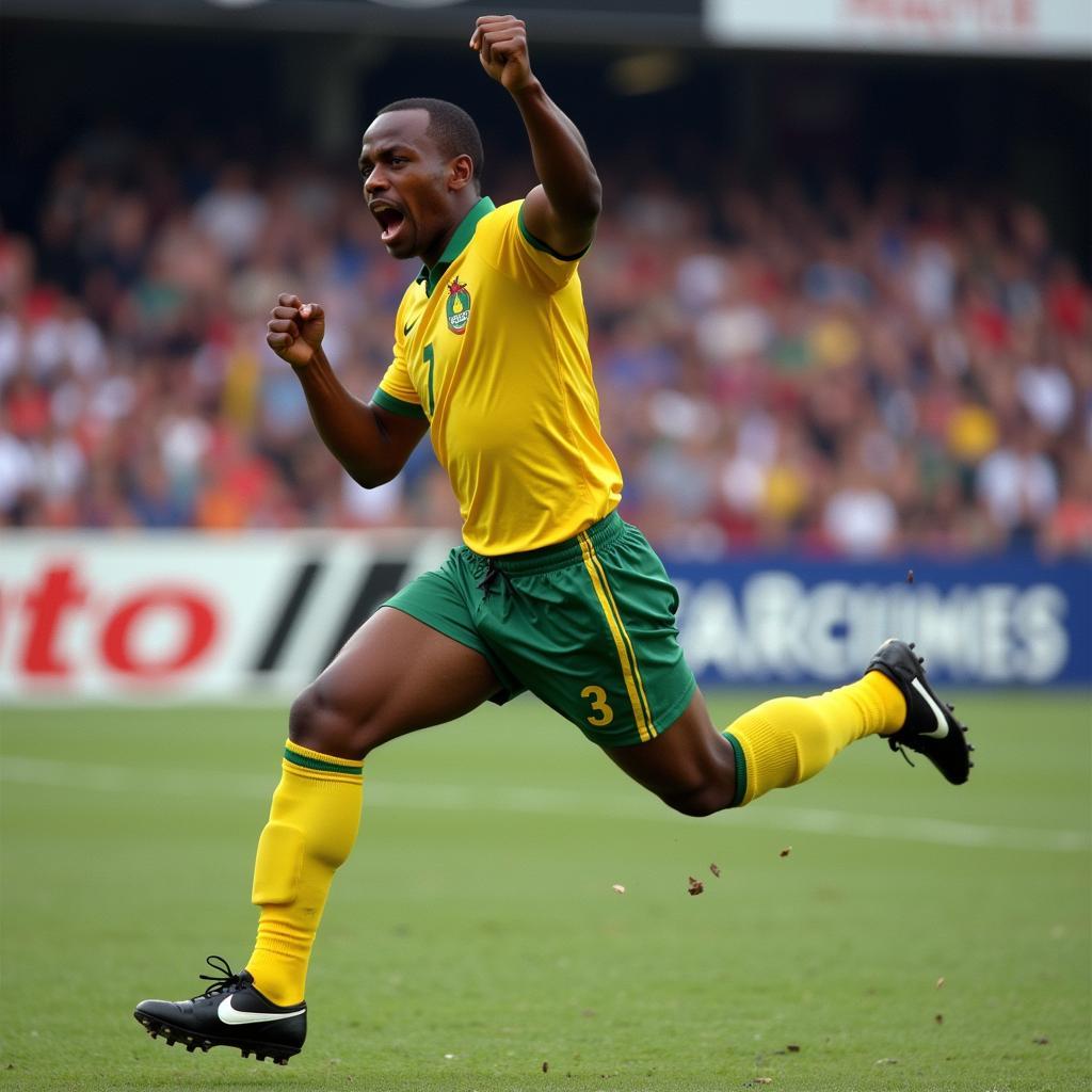 Roger Milla celebrating a goal