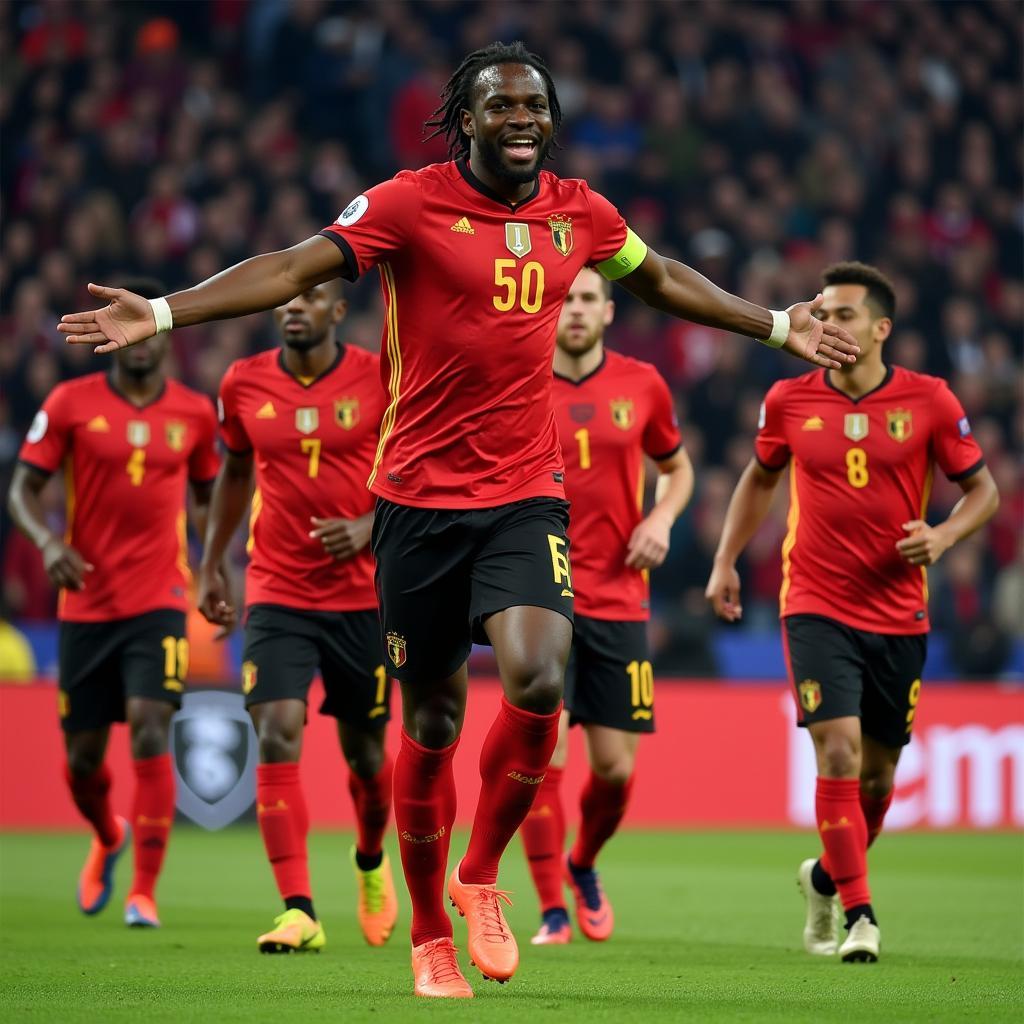 Romelu Lukaku celebrates a goal for the Belgium national team