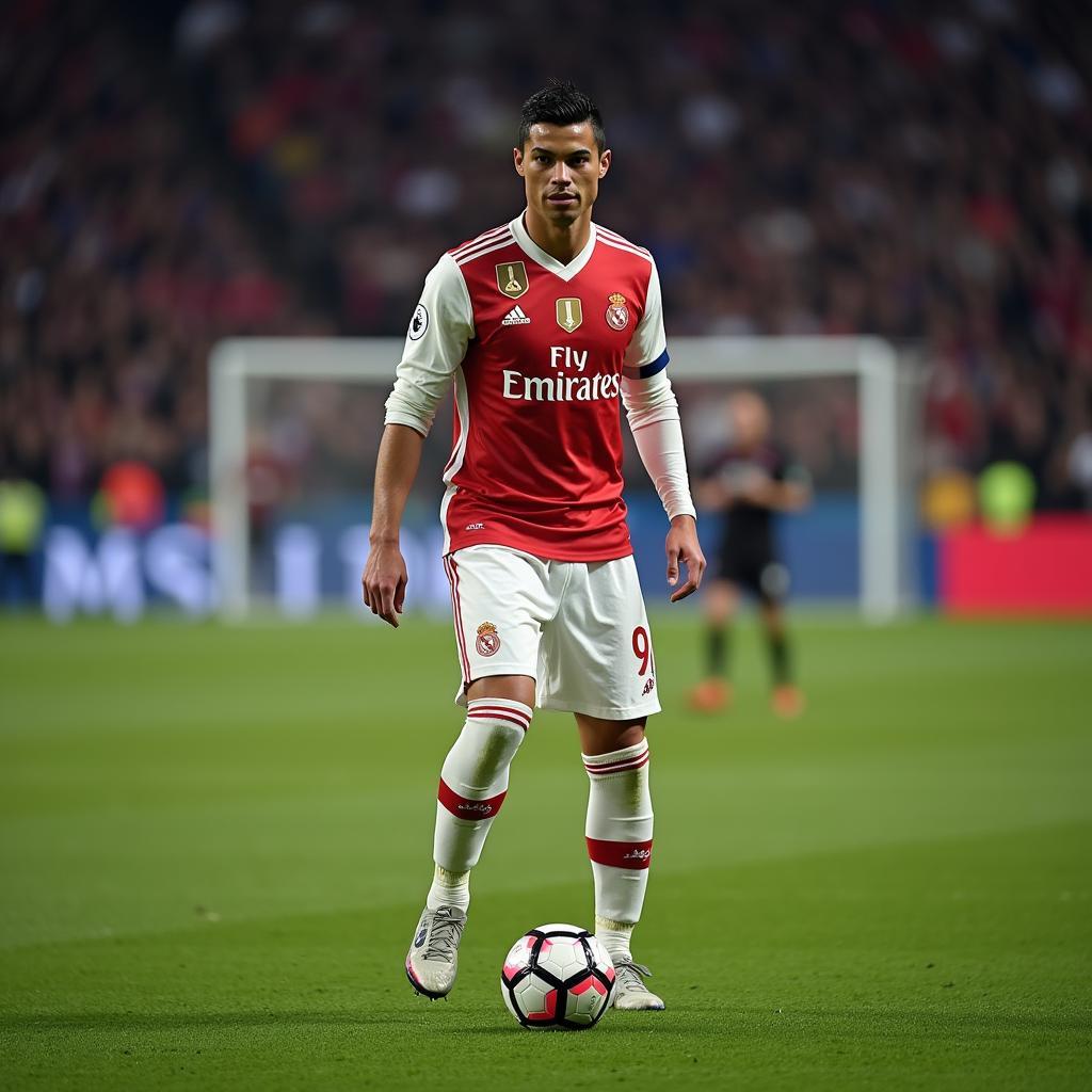 Cristiano Ronaldo prepares for a freekick