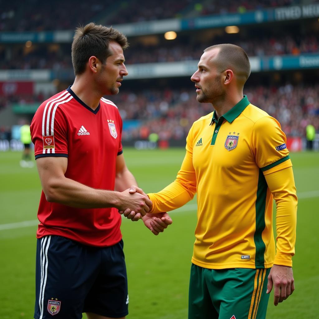 Roy Keane and Alfie Haaland shaking hands after the match