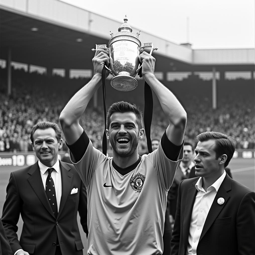 Roy Keane lifts the Premier League trophy as Manchester United captain.