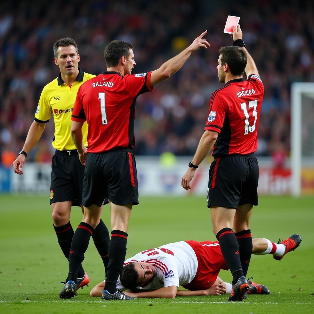 Roy Keane receives a red card