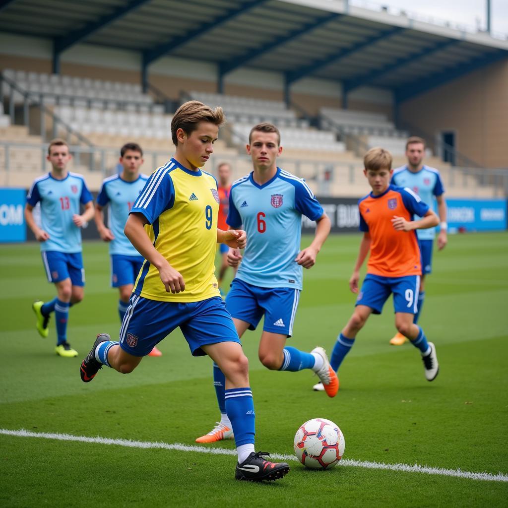 Young Russian Football Players Training at an Academy