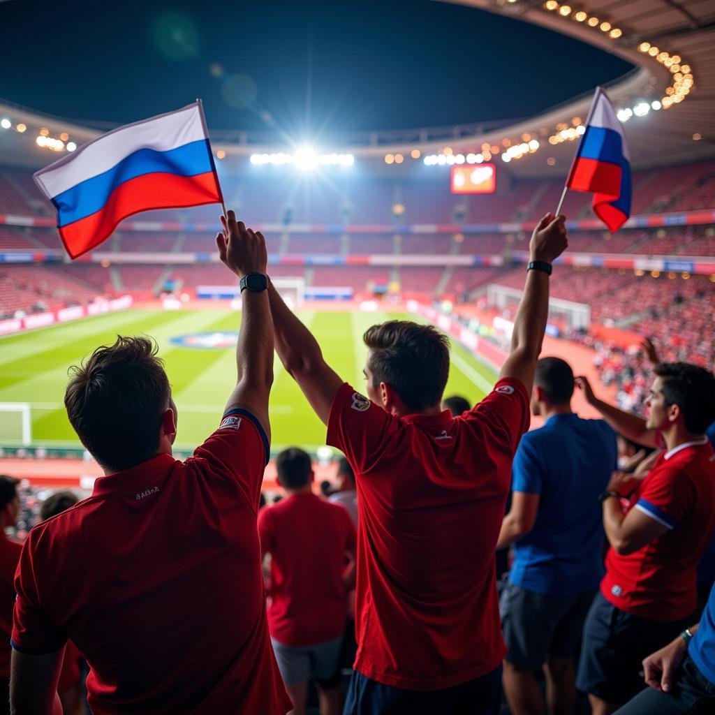 Russian Football Fans Supporting Their National Team