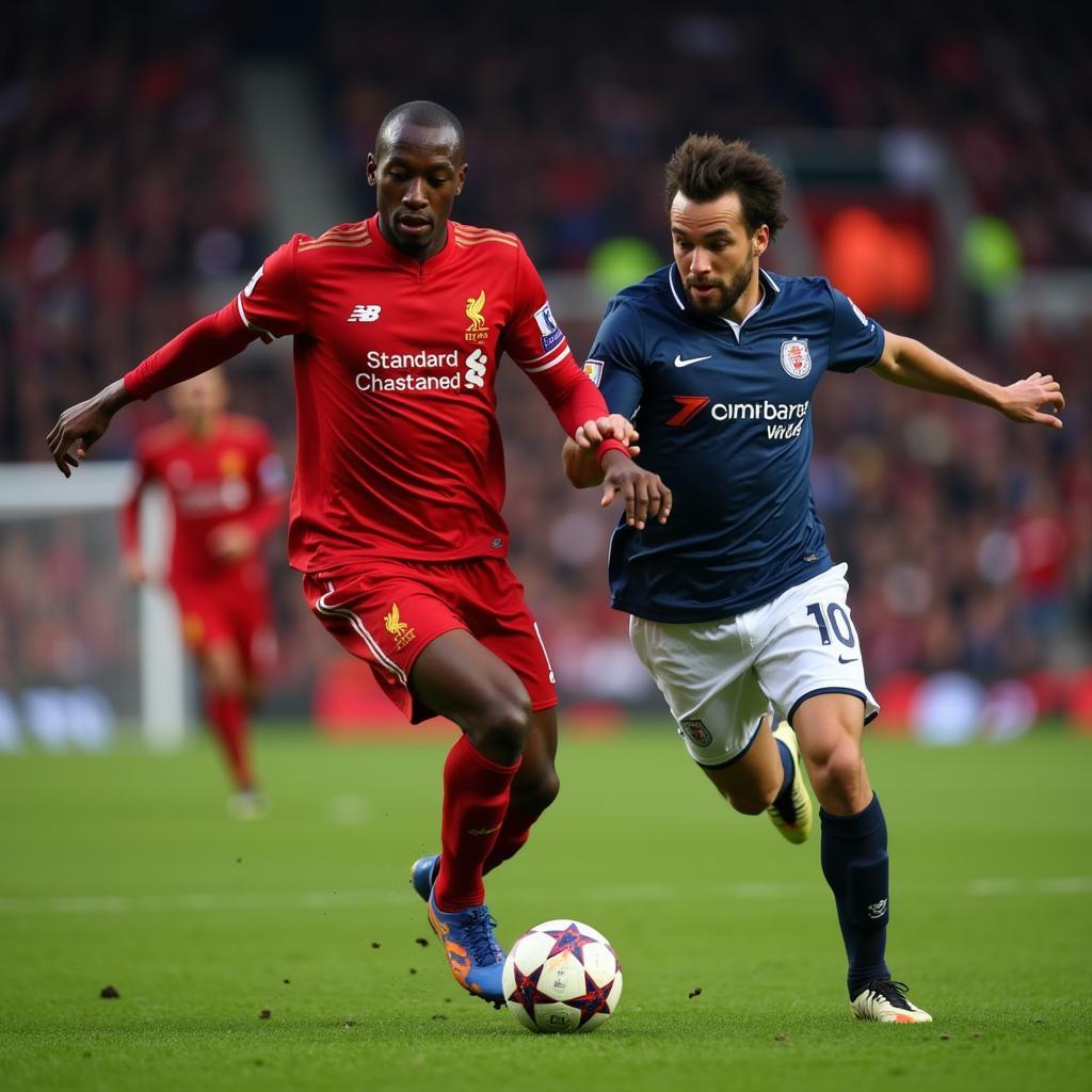 Ryan Babel dribbling past a defender for Liverpool