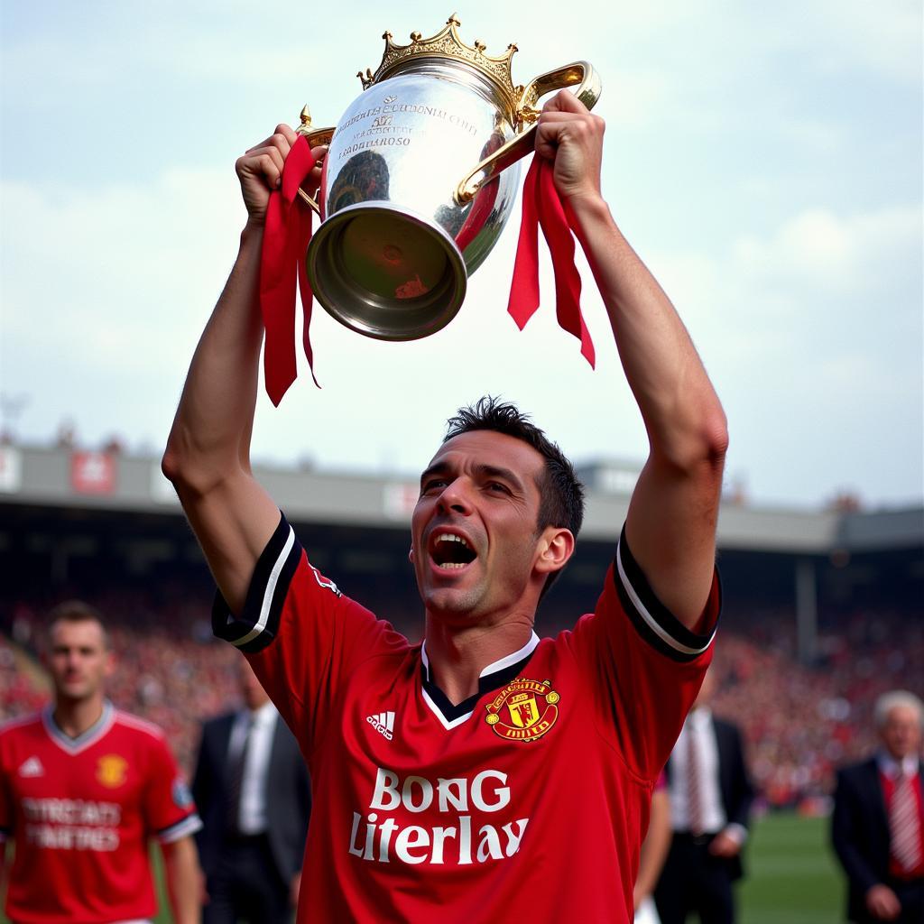 Ryan Giggs holding the Premier League trophy aloft