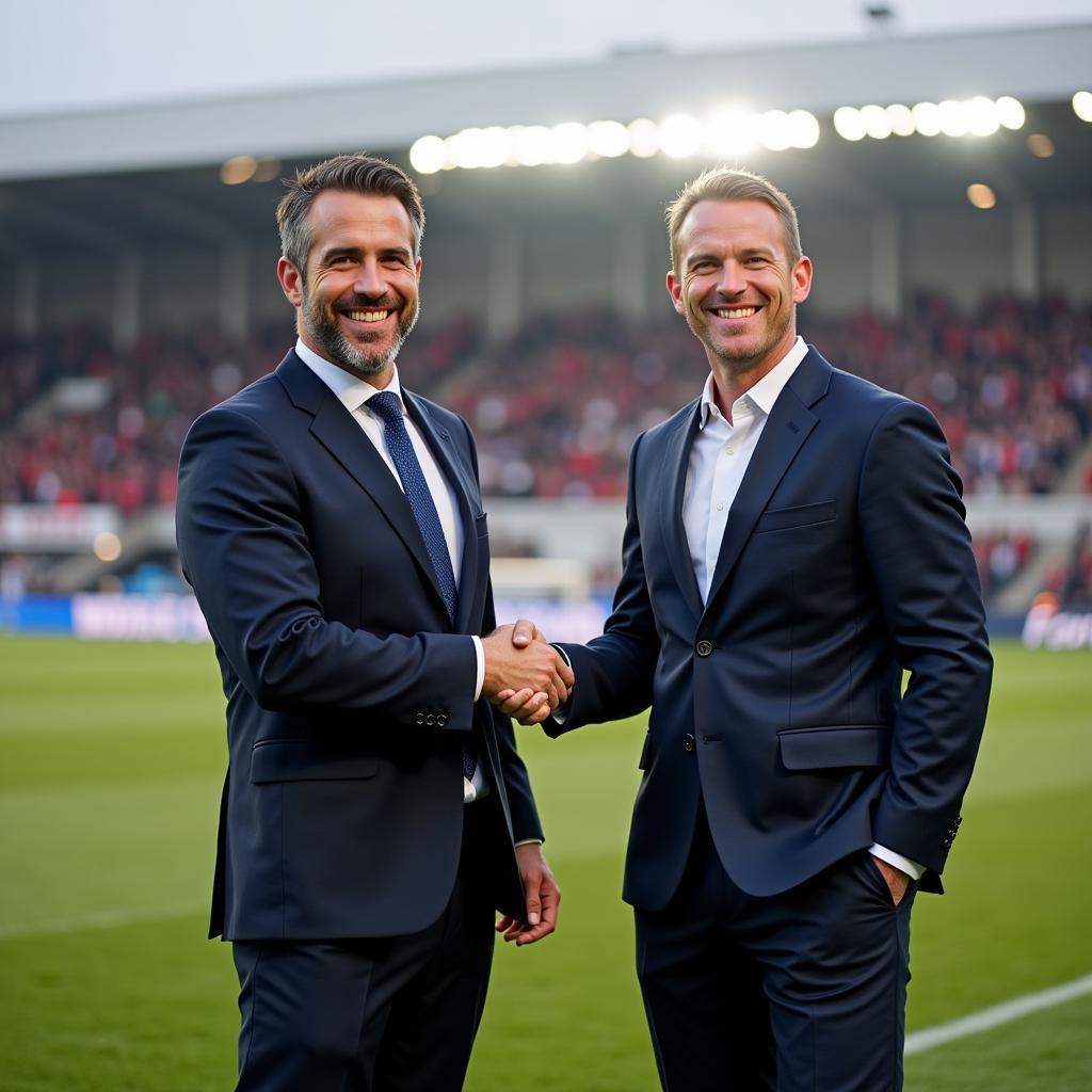 Ryan Reynolds and Erling Haaland shaking hands