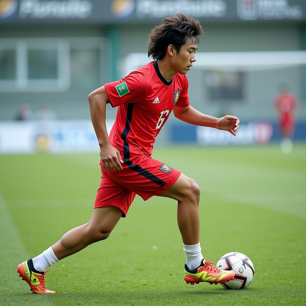 Ryu Karube training on the pitch