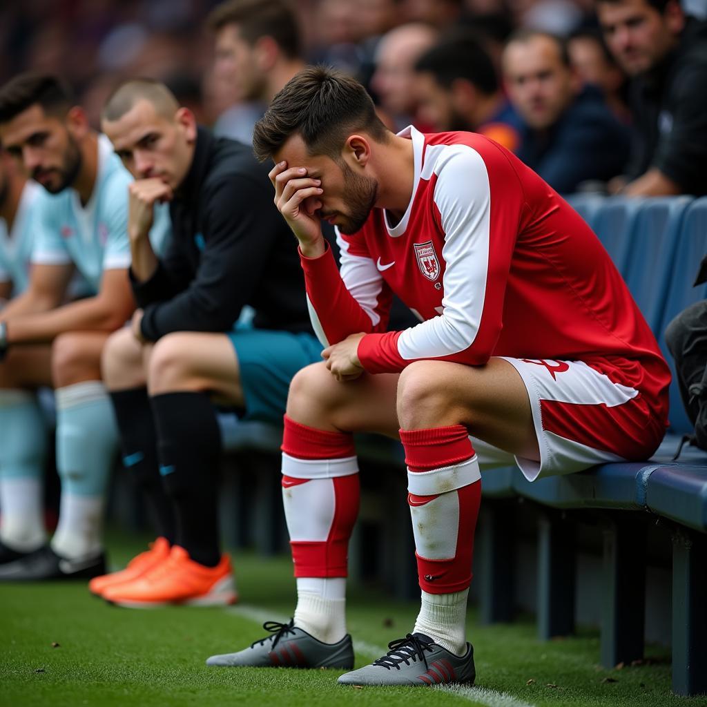 Footballer with head down after a tough loss