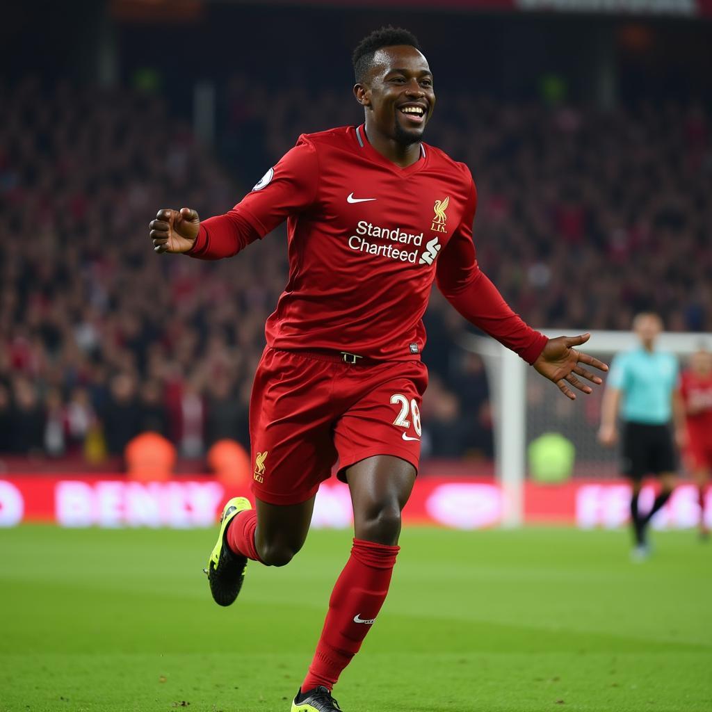 Sadio Mané celebrates a goal for Liverpool.