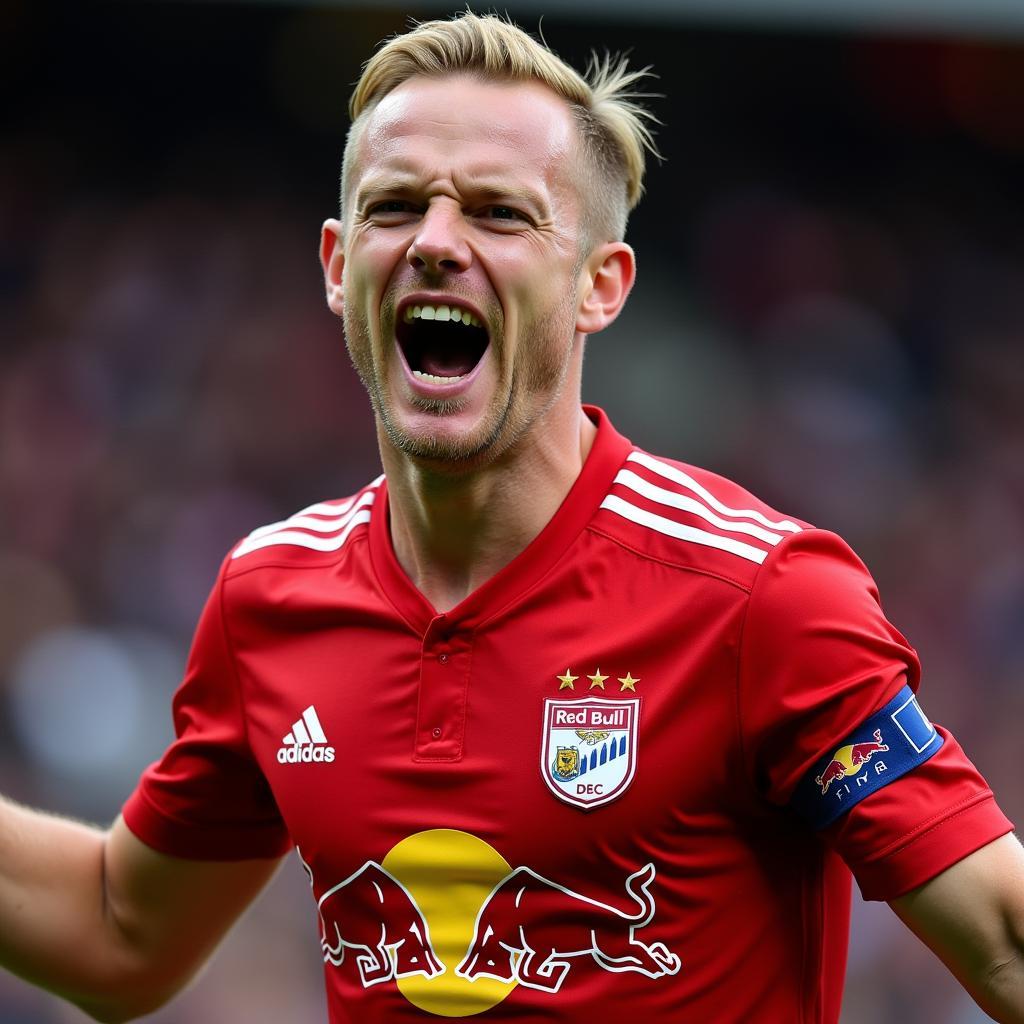 Erling Haaland celebrates a goal for Red Bull Salzburg