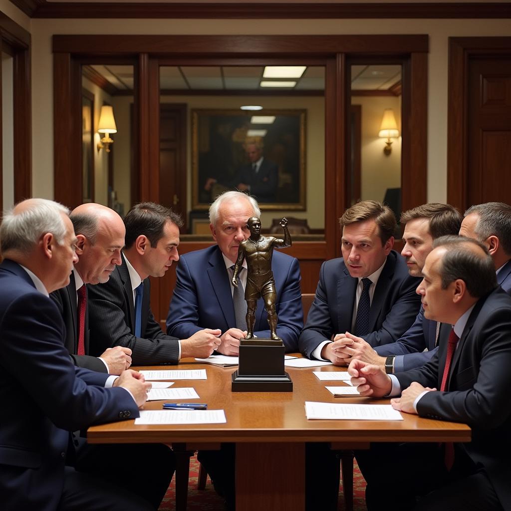 A panel of experts engaged in a discussion around a table.