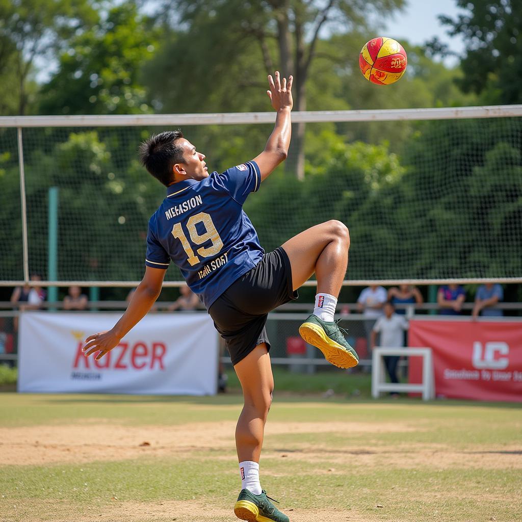 Sepak Takraw Player Executing a Bicycle Kick