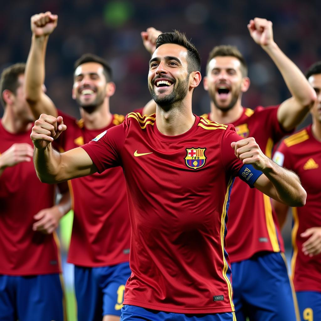 Sergio Busquets celebrating a major trophy win