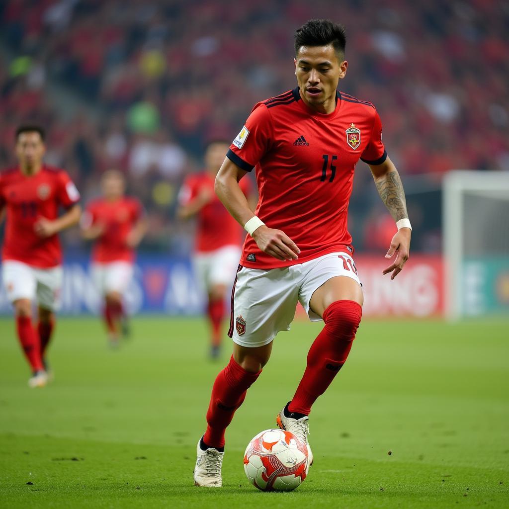 Shandong Luneng FC midfielder controlling the ball in the midfield