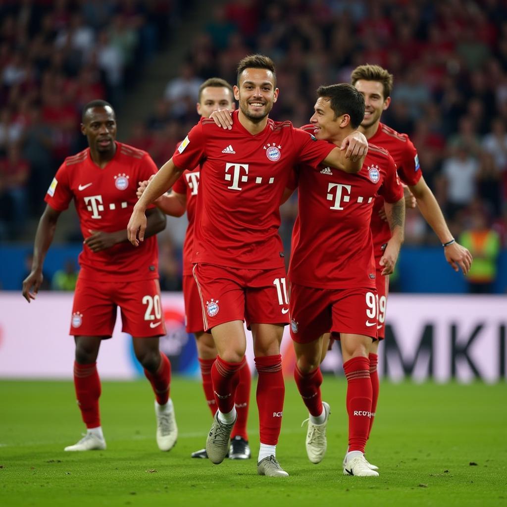 Shaqiri celebrating a goal in Bayern Munich colors