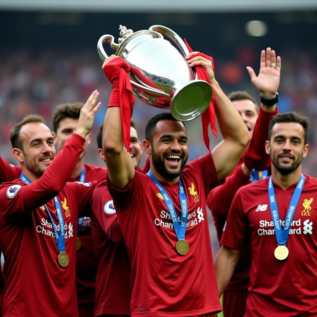 Shaqiri lifts the Champions League trophy with Liverpool