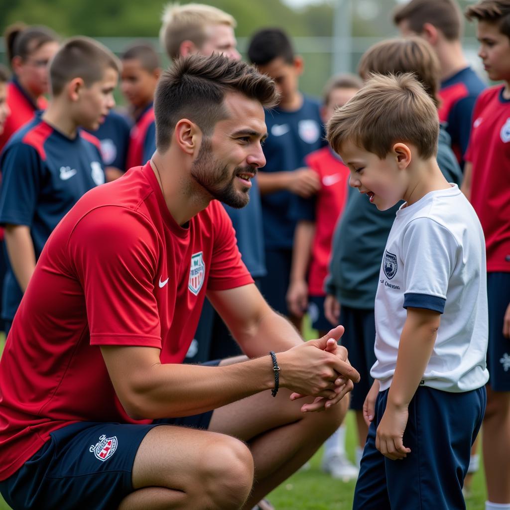 Professional footballer interacts with young fans, sharing his passion for the sport.