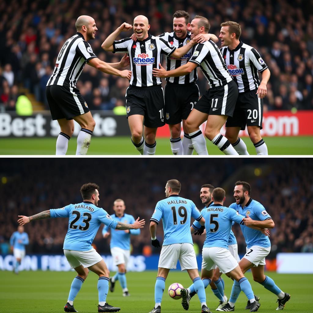 Shearer and Haaland celebrating with teammates