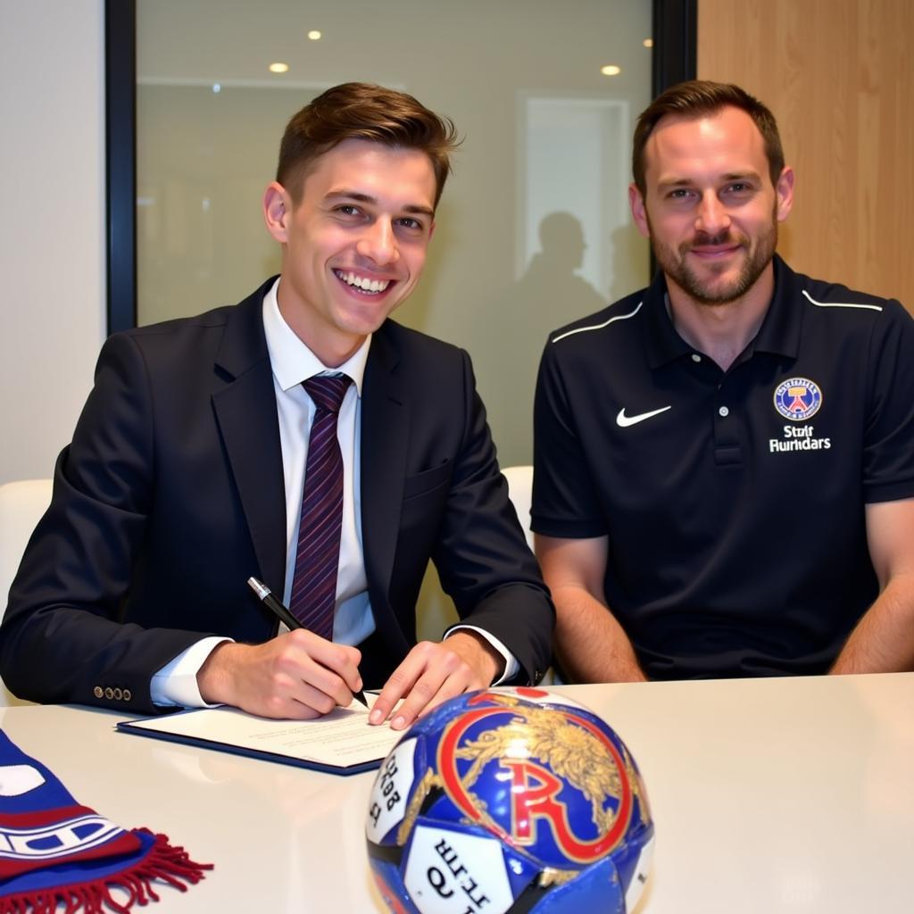 Young footballer signing his first professional contract