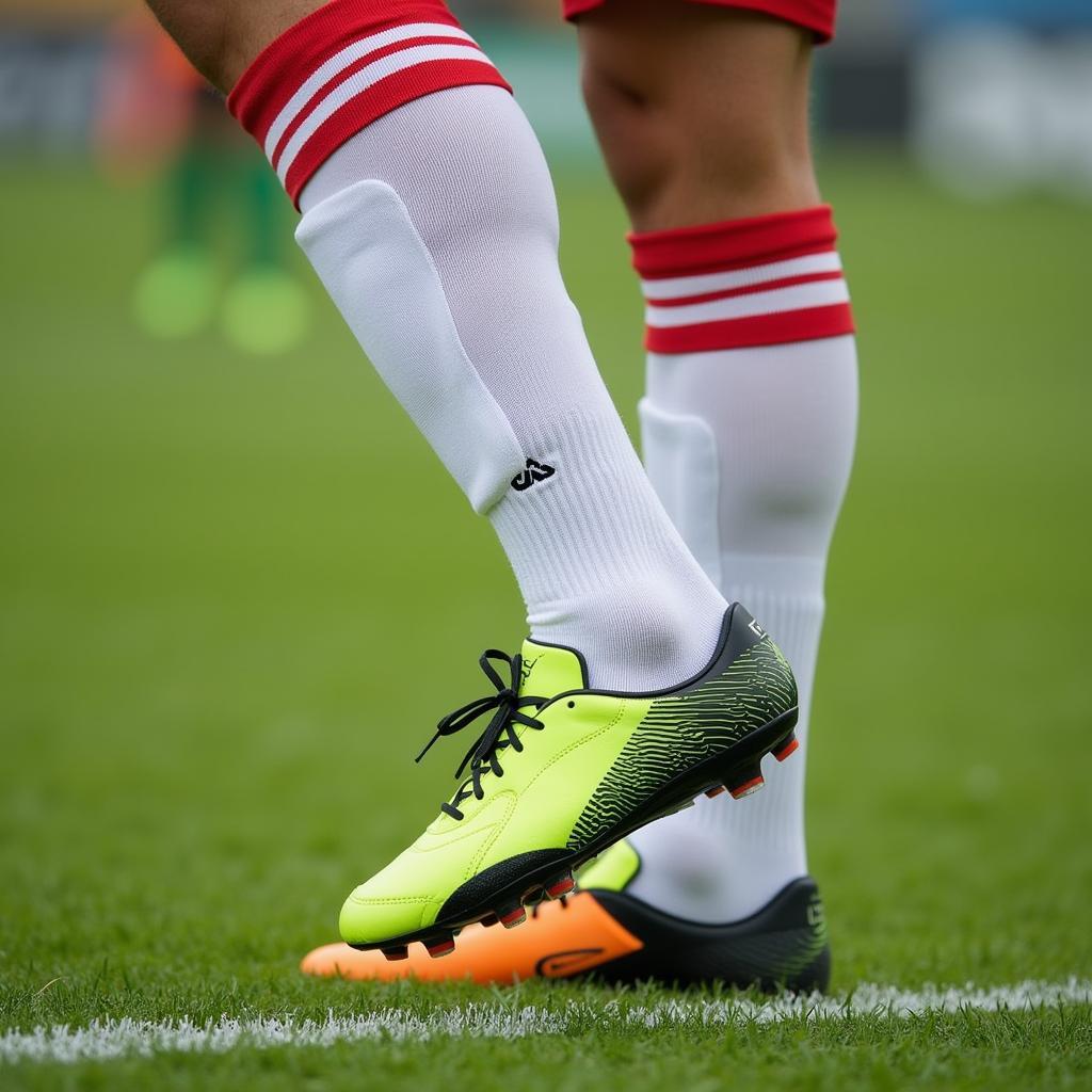 Soccer Player Wearing Slip-In Shin Guards