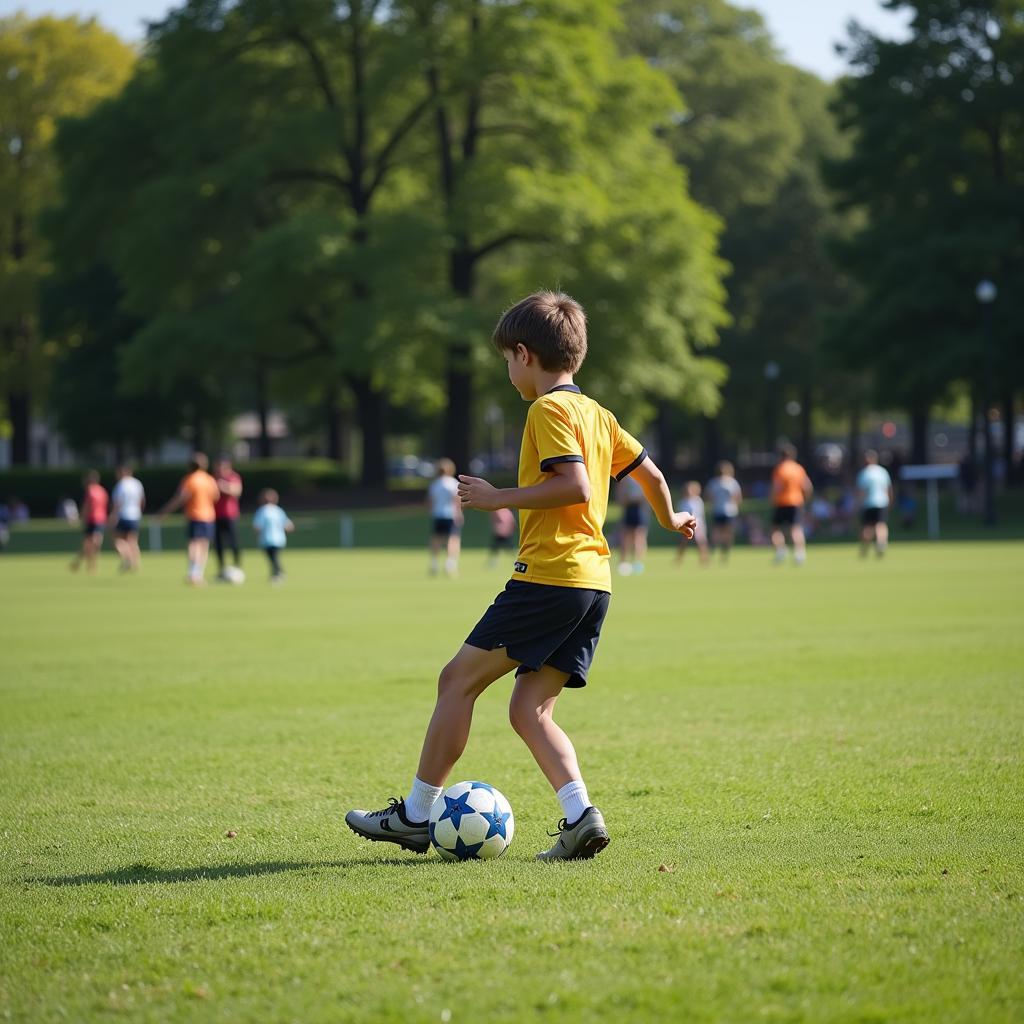 Practicing Soccer Drills at a Public Park