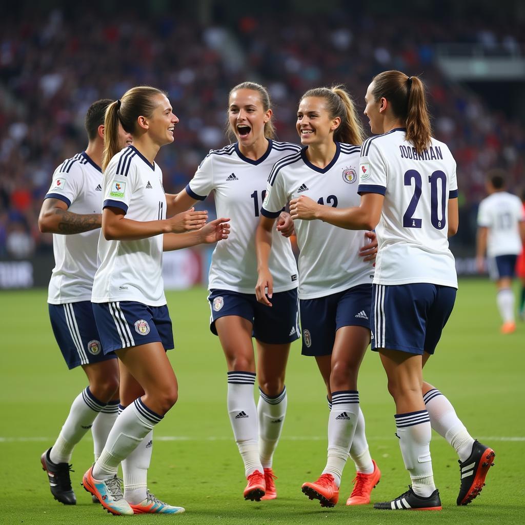 Soccer Player Celebrating a Goal with Teammates