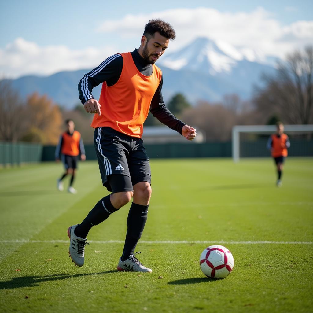 Soccer player practices during training