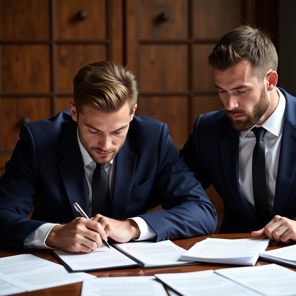 Footballer signing a contract