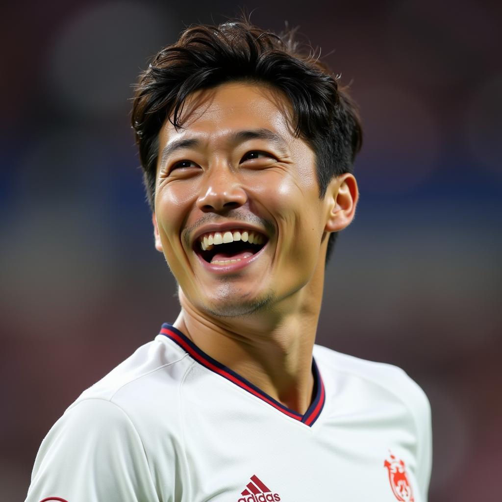 Son Heung-min smiling on the field