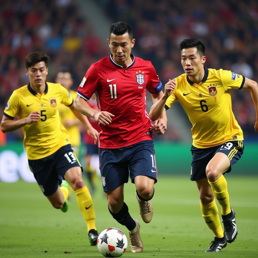 Son Heung-min dribbling past defenders