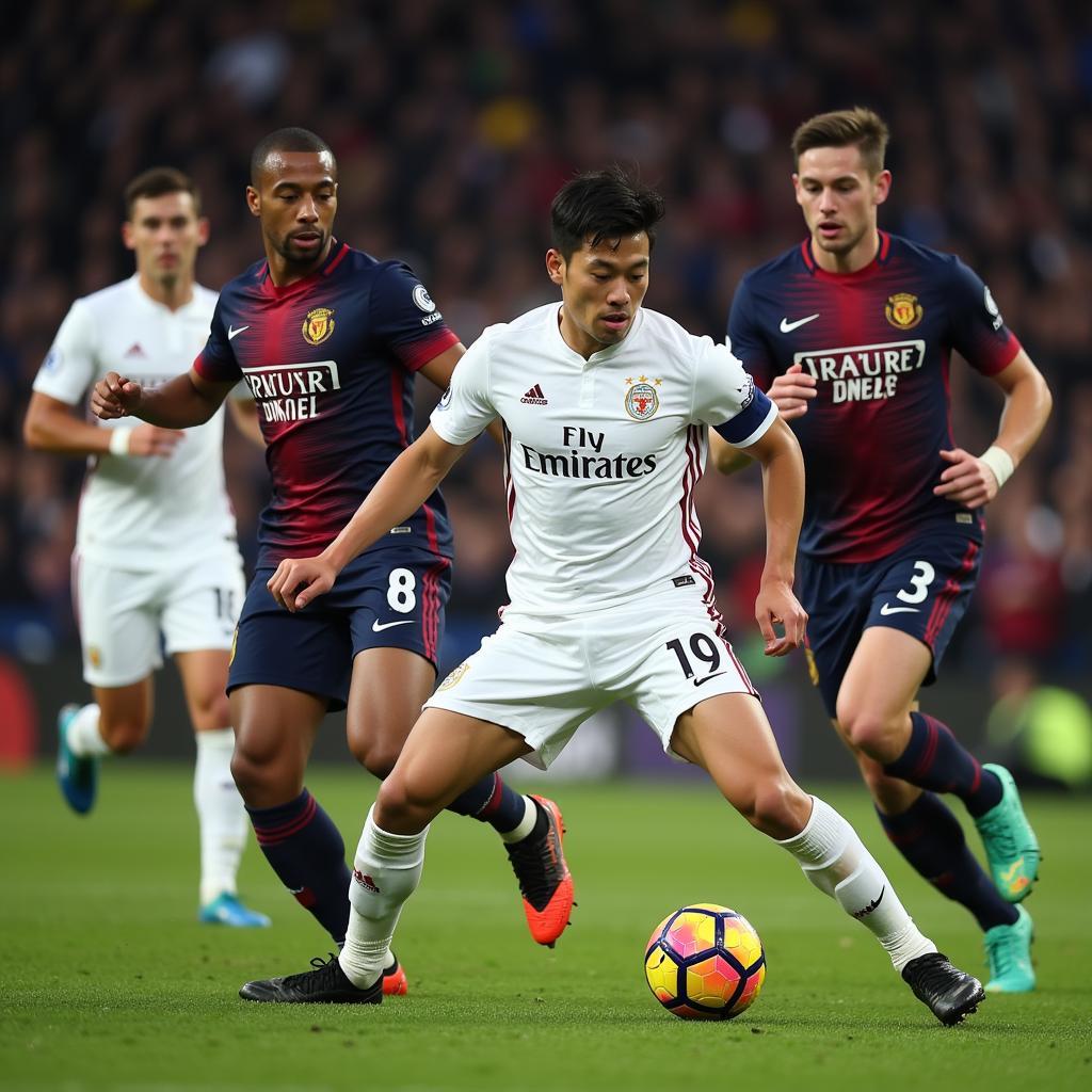 Son Heung-min dribbling past defenders