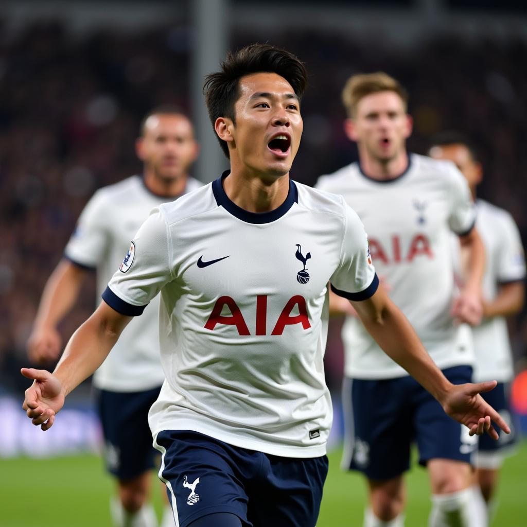 Son Heung-min celebrates scoring a goal for Tottenham Hotspur