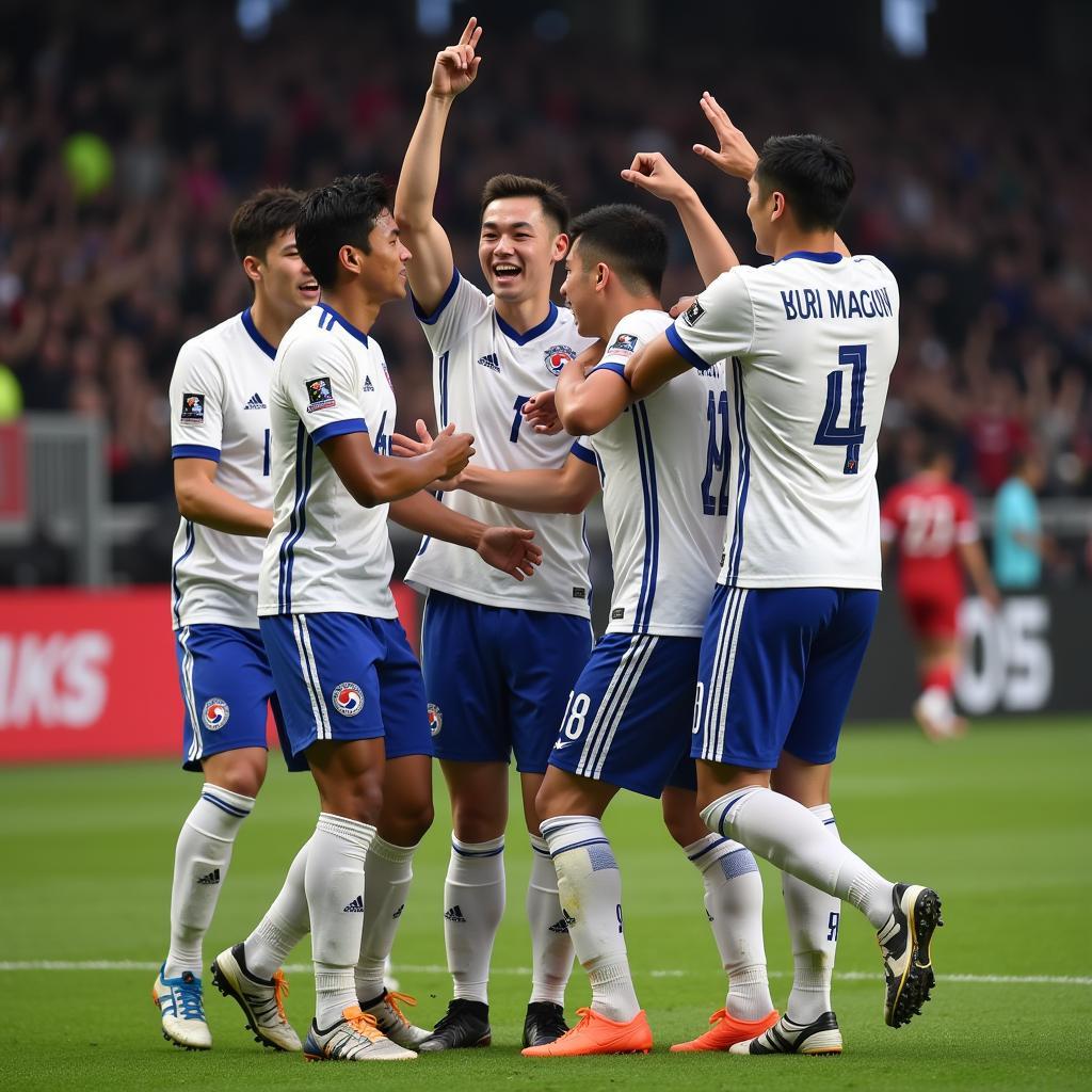 Son Heung-min celebrates a goal for South Korea