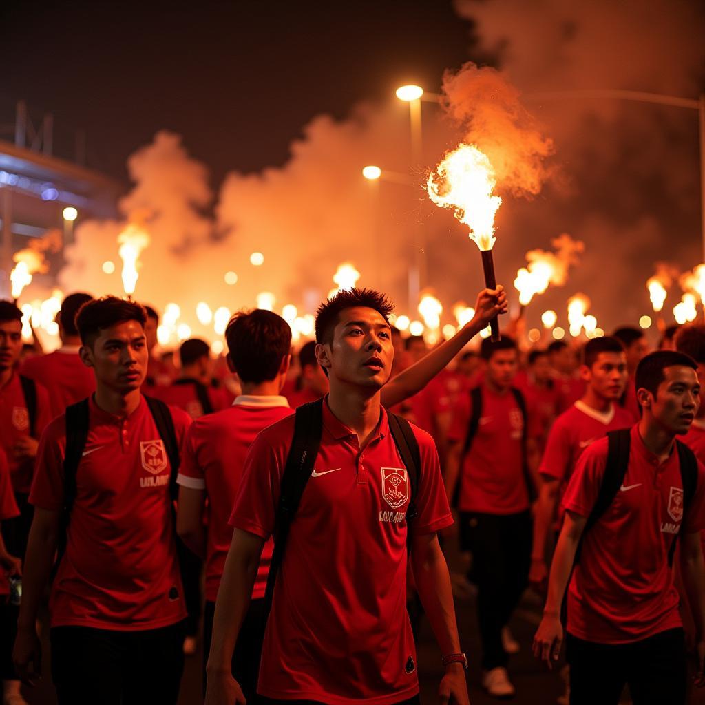 Song Lam Nghe An fans marching with flares