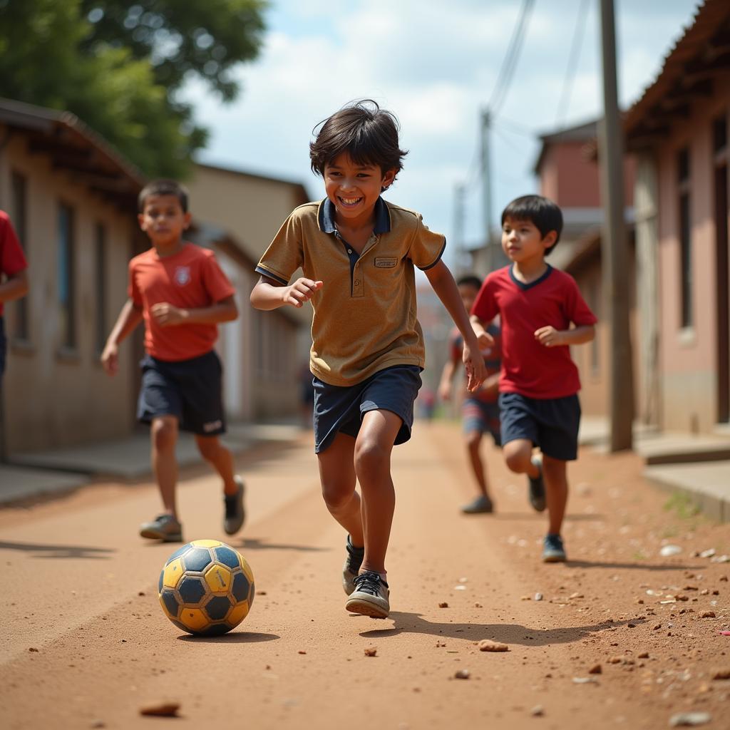 South American Children Playing Street Football