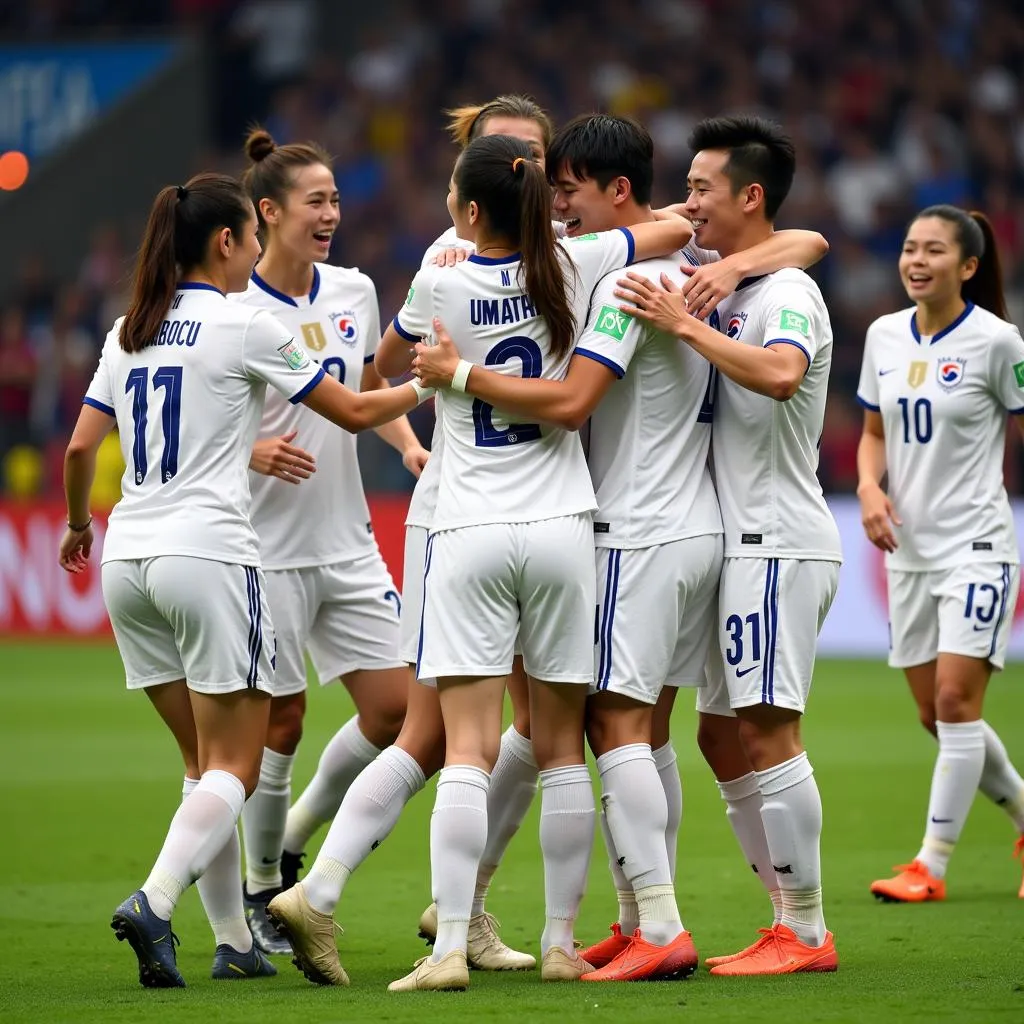 South Korean national football team celebrating a victory.