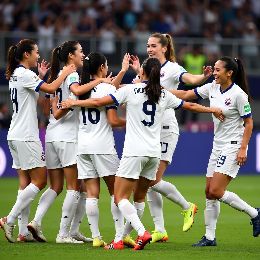 South Korean Women's National Soccer Team celebrating a victory