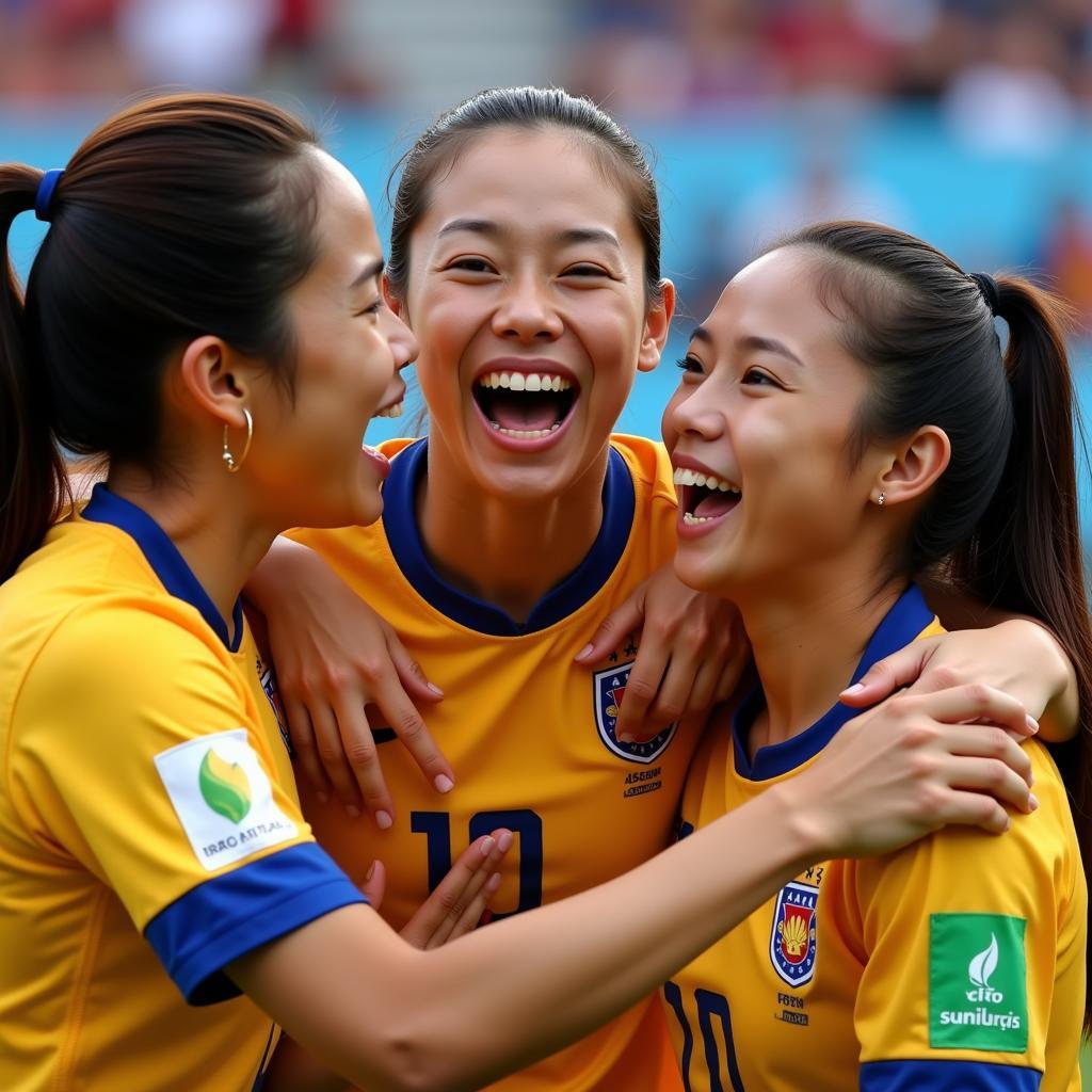 Southeast Asian women's football team celebrating a victory