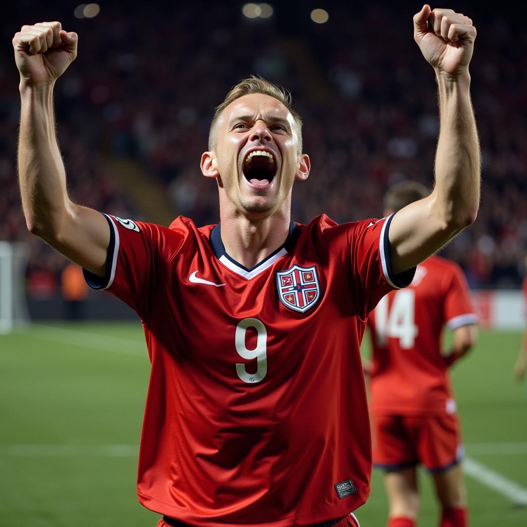 Erling Haaland celebrates a goal for Norway.