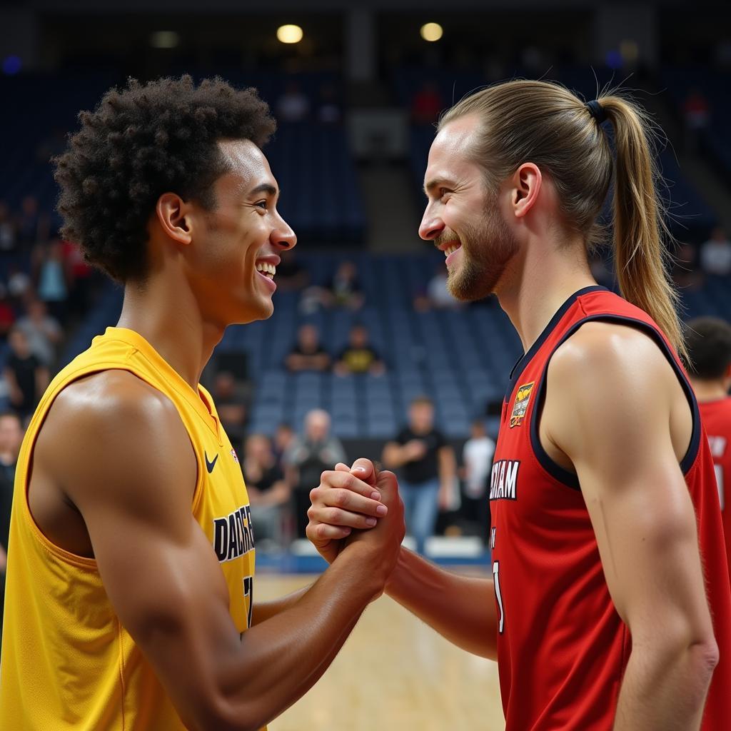 Athletes shaking hands after a match