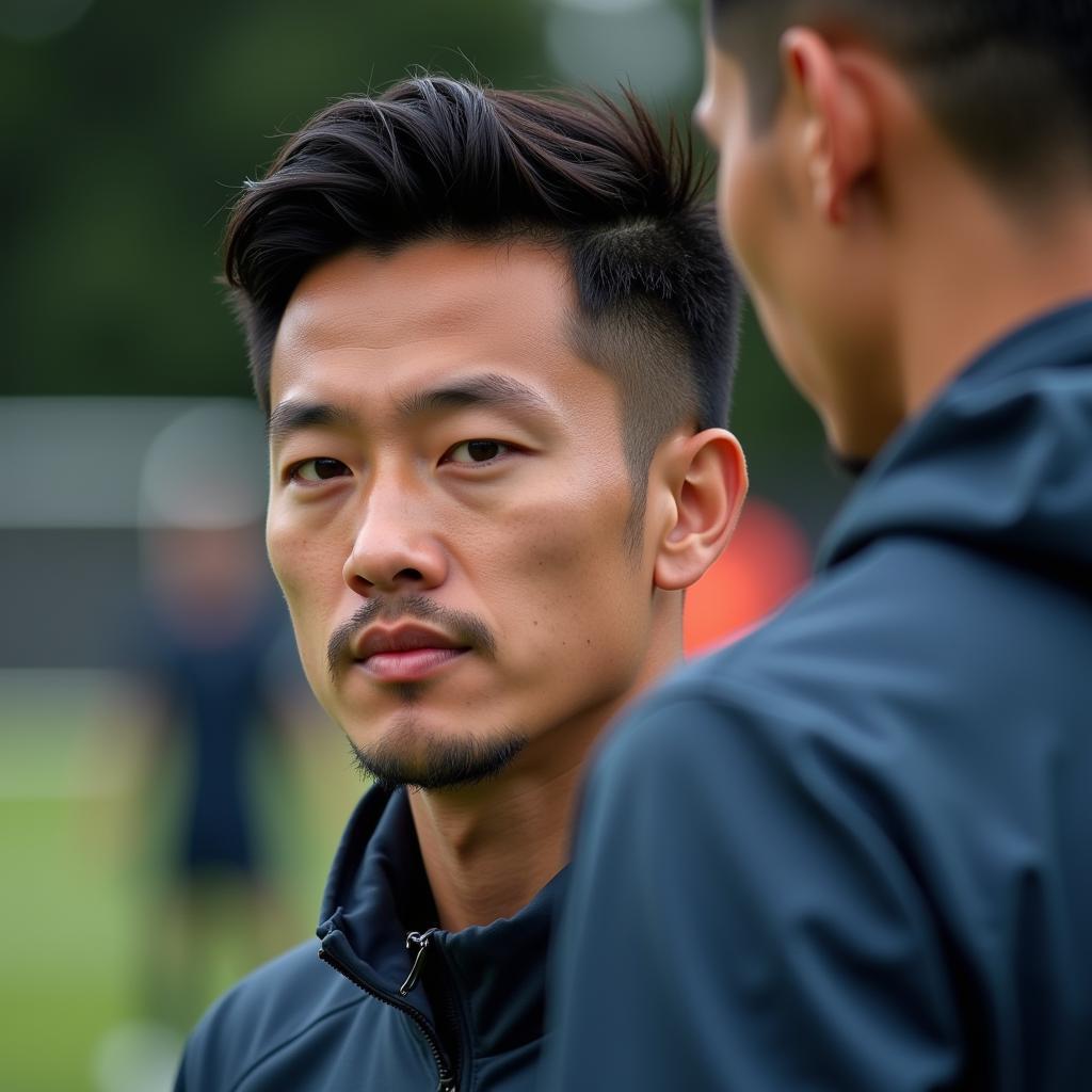 Steven Dang receiving coaching during a training session