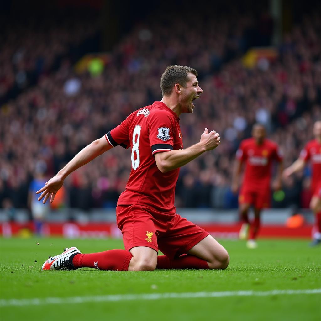 Steven Gerrard celebrates a goal for Liverpool