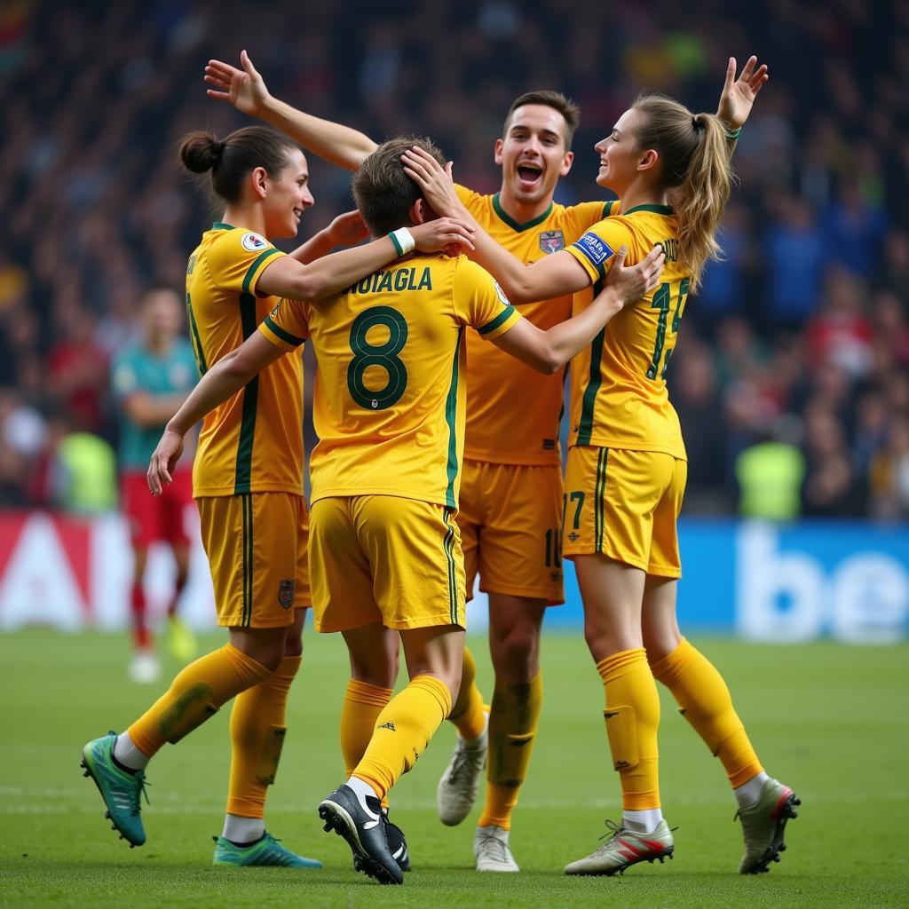 Striker Celebrating Goal with Teammates