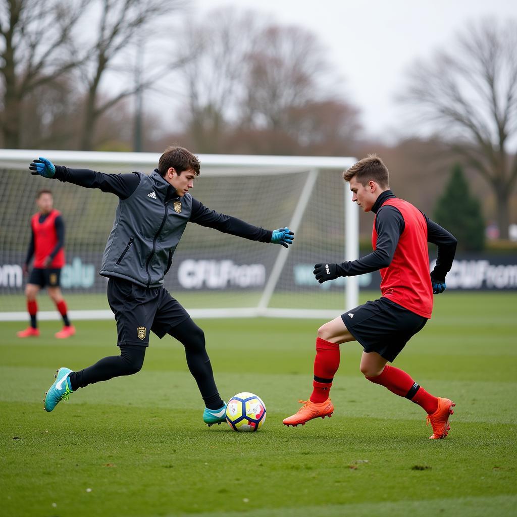 Striker practicing finishing drills